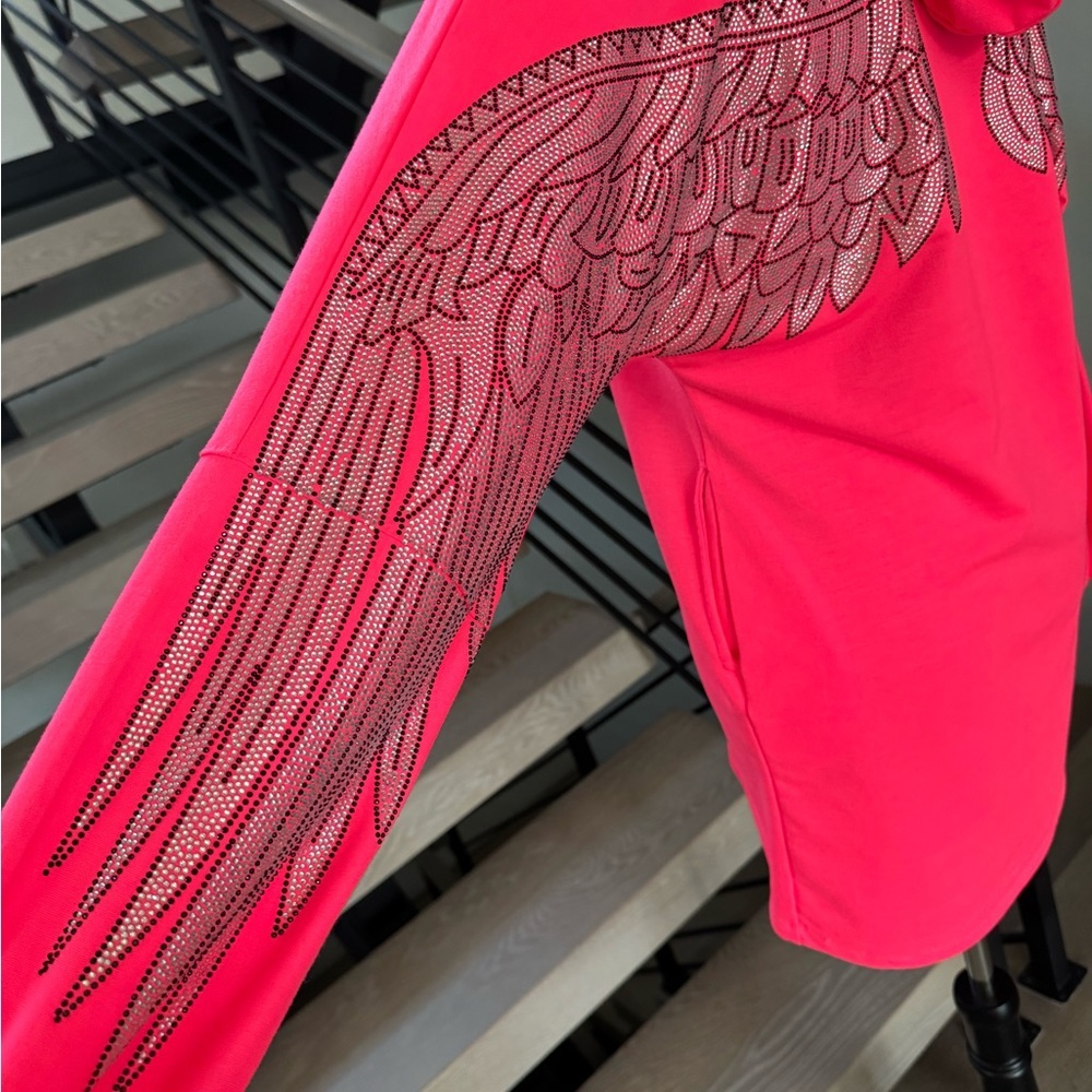 New Hot Pink Hoodie Dress with pockets and Wing Design - Picture 6 of 13